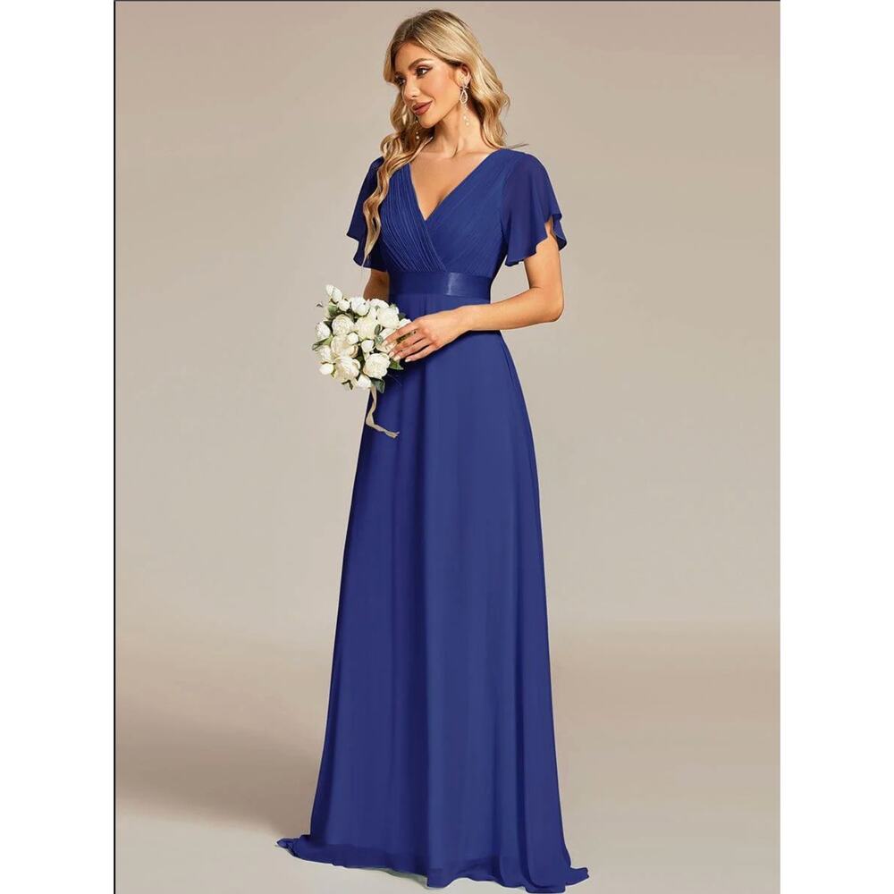 Long Chiffon Empire Waist Dress by EVER PRETTY with Short Flutter Sleeves size 8